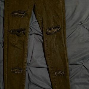 American Eagle Outfitters Olive Distressed Skinny Jeans